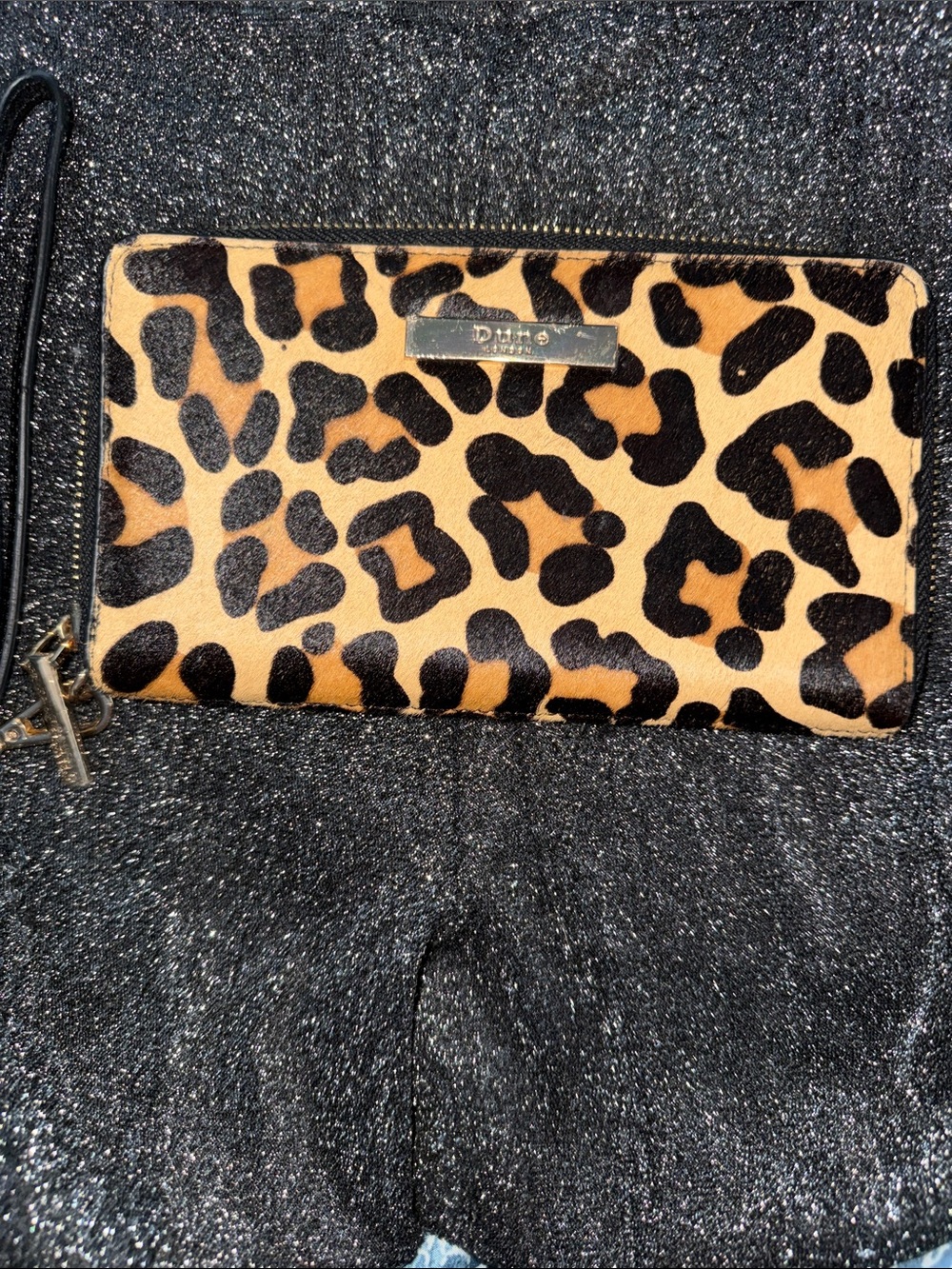 Dune London Cheetah Leopard calf hair Print Zip Wallet with wristlet new